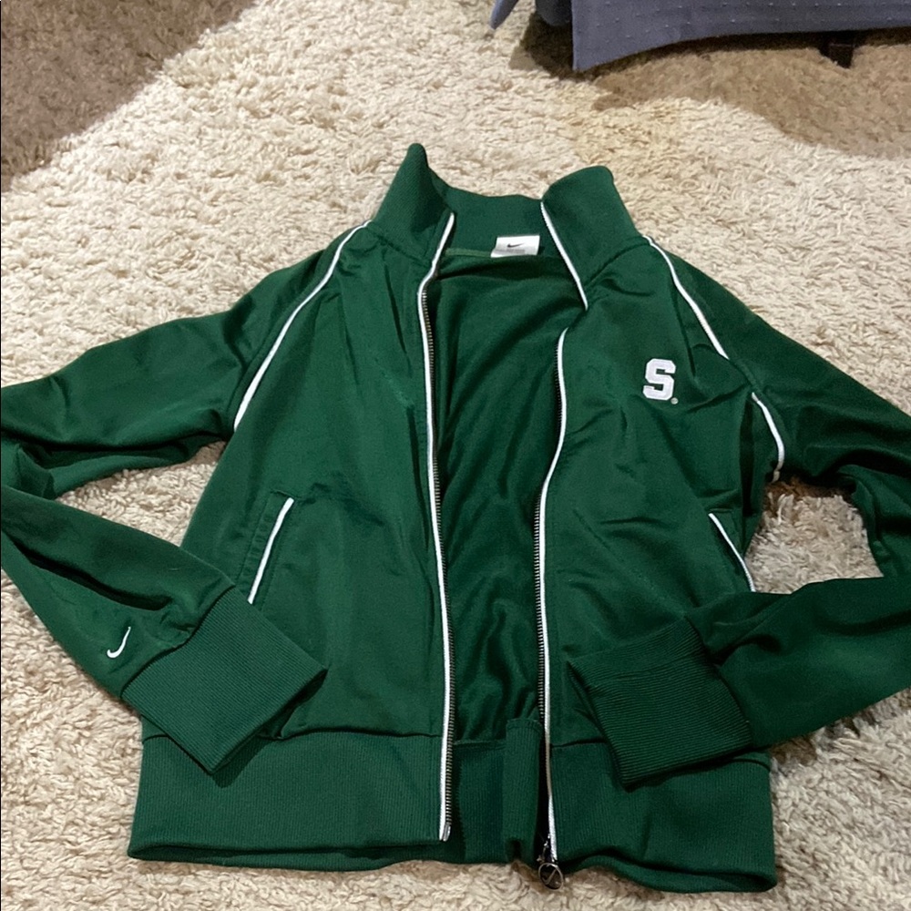 Nike Green Varsity Jacket with White Trim